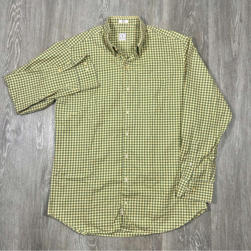 Peter Millar Mens Large Button Down Long Sleeve Dress Shirt Green Yellow